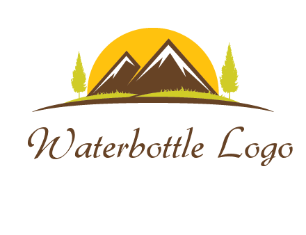 mountains with trees and sun travel logo