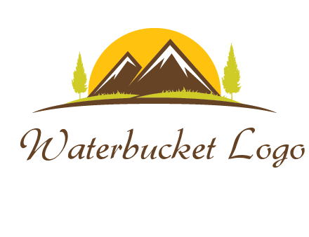 mountains with trees and sun travel logo