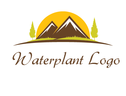 mountains with trees and sun travel logo