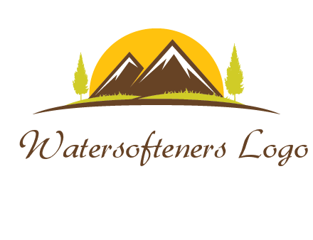 mountains with trees and sun travel logo