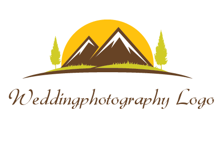 mountains with trees and sun travel logo