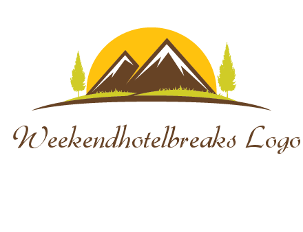 mountains with trees and sun travel logo