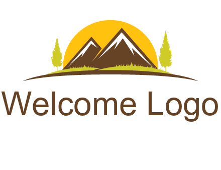 mountains with trees and sun travel logo