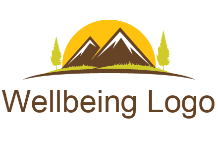 mountains with trees and sun travel logo