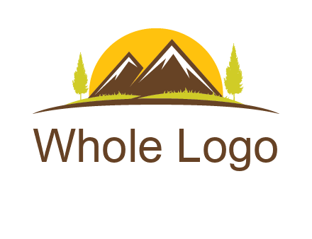 mountains with trees and sun travel logo