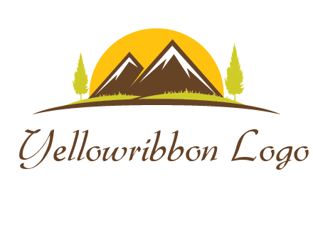 mountains with trees and sun travel logo