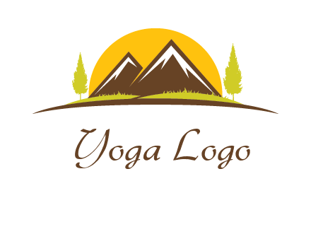 mountains with trees and sun travel logo