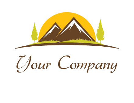 mountains with trees and sun travel logo