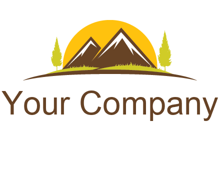 mountains with trees and sun travel logo
