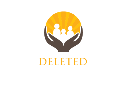 family standing in front of sun with caring hands symbol