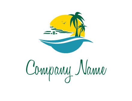 cruise ship palm trees and sun travel logo