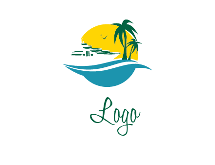 cruise ship palm trees and sun travel logo