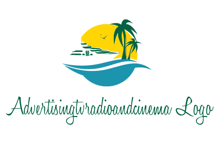 cruise ship palm trees and sun travel logo