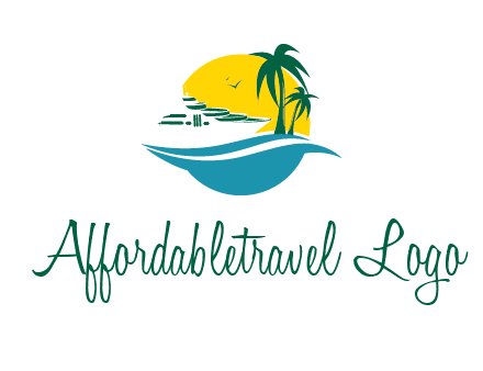 cruise ship palm trees and sun travel logo