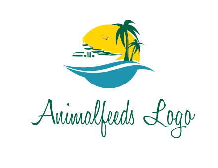 cruise ship palm trees and sun travel logo