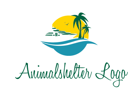 cruise ship palm trees and sun travel logo