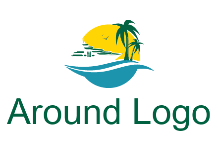 cruise ship palm trees and sun travel logo