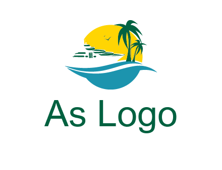 cruise ship palm trees and sun travel logo