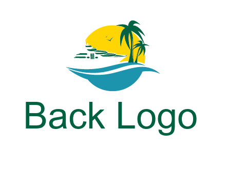 cruise ship palm trees and sun travel logo