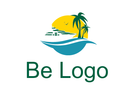 cruise ship palm trees and sun travel logo