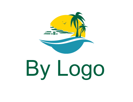 cruise ship palm trees and sun travel logo