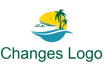 cruise ship palm trees and sun travel logo