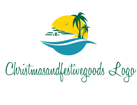 cruise ship palm trees and sun travel logo