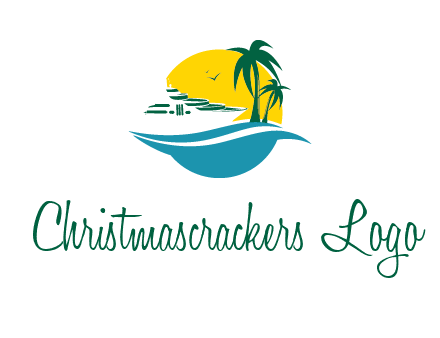 cruise ship palm trees and sun travel logo