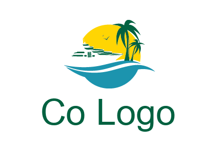 cruise ship palm trees and sun travel logo