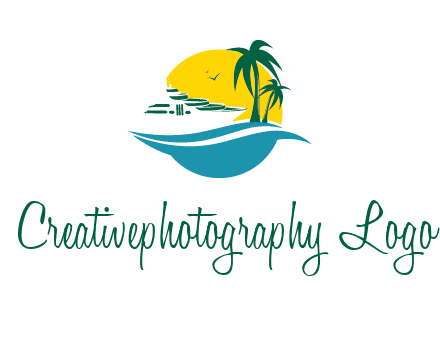 cruise ship palm trees and sun travel logo