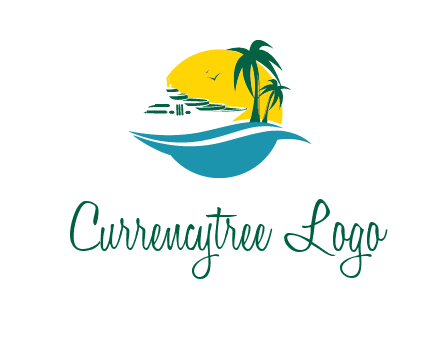 cruise ship palm trees and sun travel logo