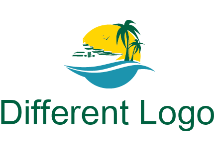 cruise ship palm trees and sun travel logo