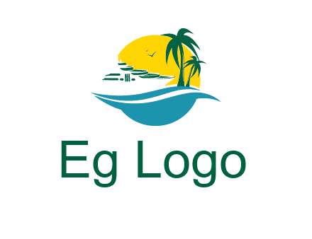 cruise ship palm trees and sun travel logo