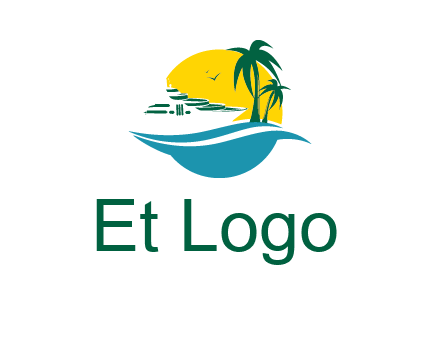 cruise ship palm trees and sun travel logo