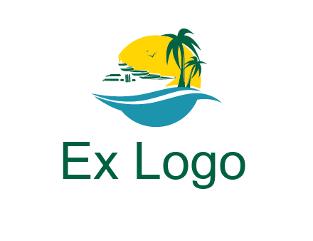 cruise ship palm trees and sun travel logo