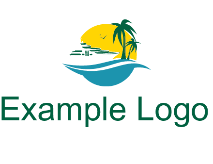 cruise ship palm trees and sun travel logo