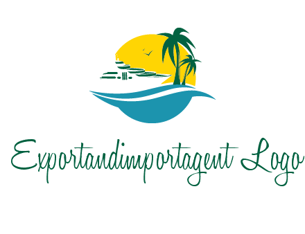cruise ship palm trees and sun travel logo