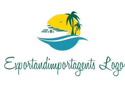 cruise ship palm trees and sun travel logo