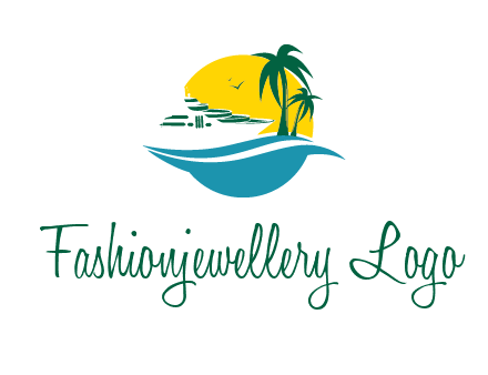 cruise ship palm trees and sun travel logo