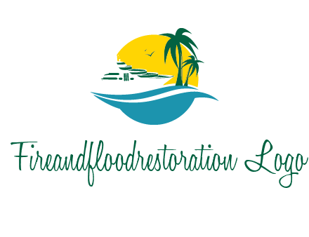 cruise ship palm trees and sun travel logo