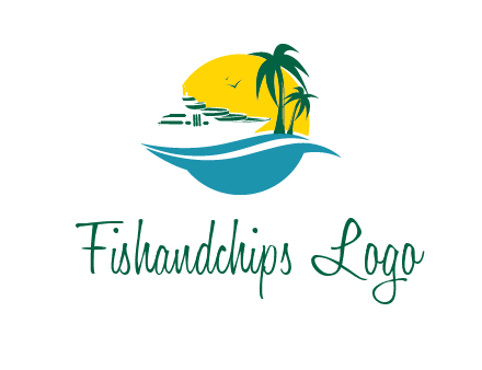 cruise ship palm trees and sun travel logo