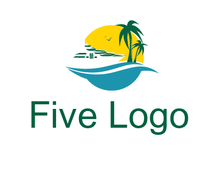 cruise ship palm trees and sun travel logo