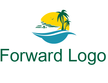 cruise ship palm trees and sun travel logo