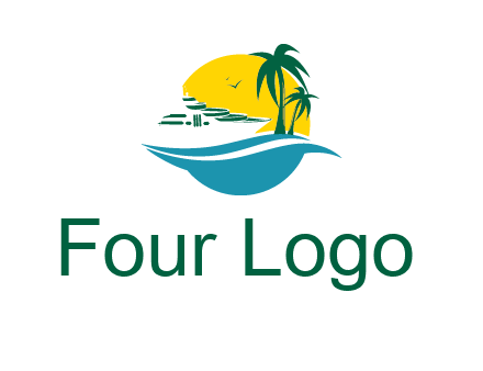 cruise ship palm trees and sun travel logo