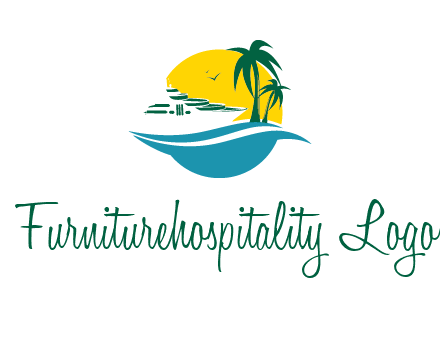 cruise ship palm trees and sun travel logo