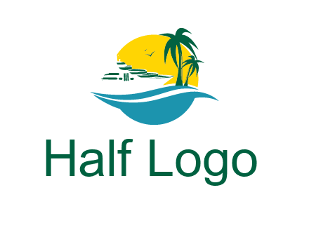 cruise ship palm trees and sun travel logo