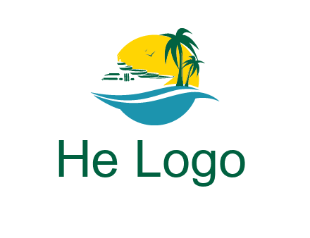 cruise ship palm trees and sun travel logo
