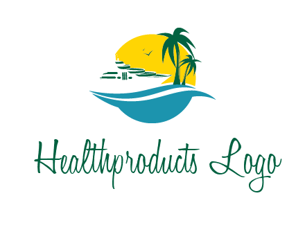 cruise ship palm trees and sun travel logo