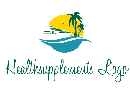 cruise ship palm trees and sun travel logo