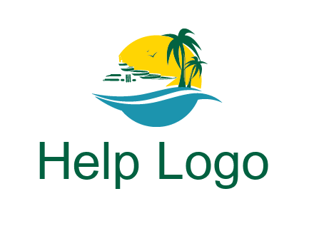 cruise ship palm trees and sun travel logo